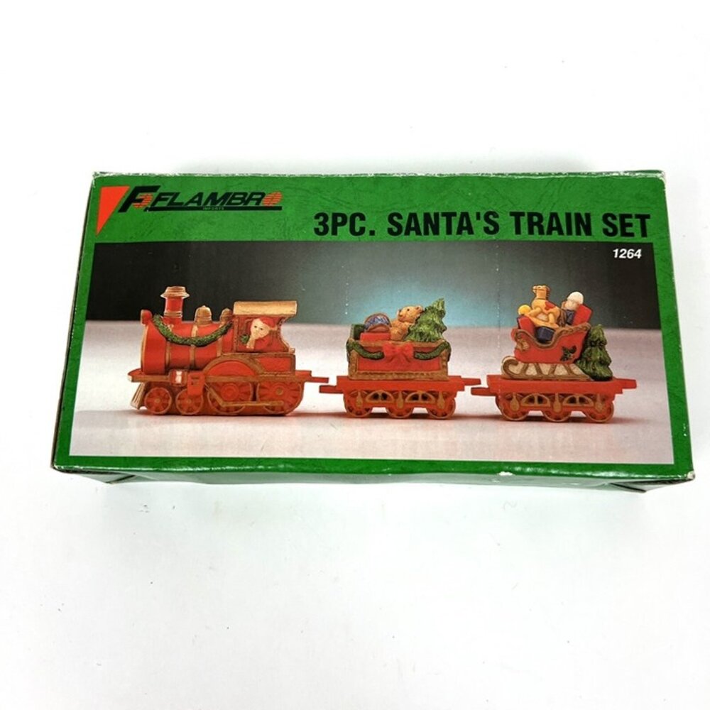 Vintage Flambro 3 Pc Santa’s‎ Train Set in a Box Christmas Mantel Shelf Decor